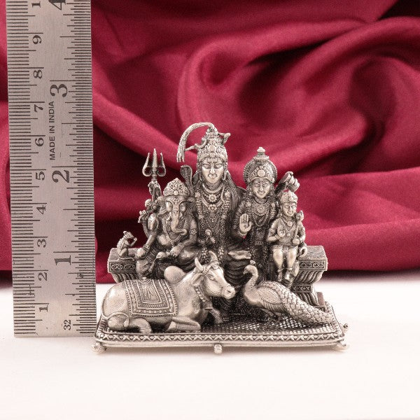 925 Silver 3D Shiv Parivar Idol, 175g, 6.5cms, Pure Silver Hindu Deity Statue, AI-1302