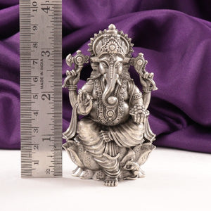 925 Silver 3D Ganesha Idol weighing 185g and measuring 9.5cms in height, handcrafted with intricate details.