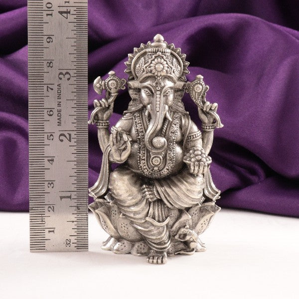 925 Silver 3D Ganesha Idol weighing 185g and measuring 9.5cms in height, handcrafted with intricate details.