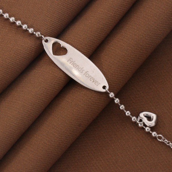 Elegant 925 silver friendship bracelet with heart detail and "Friends Forever" engraving. Perfect gift for special bond.