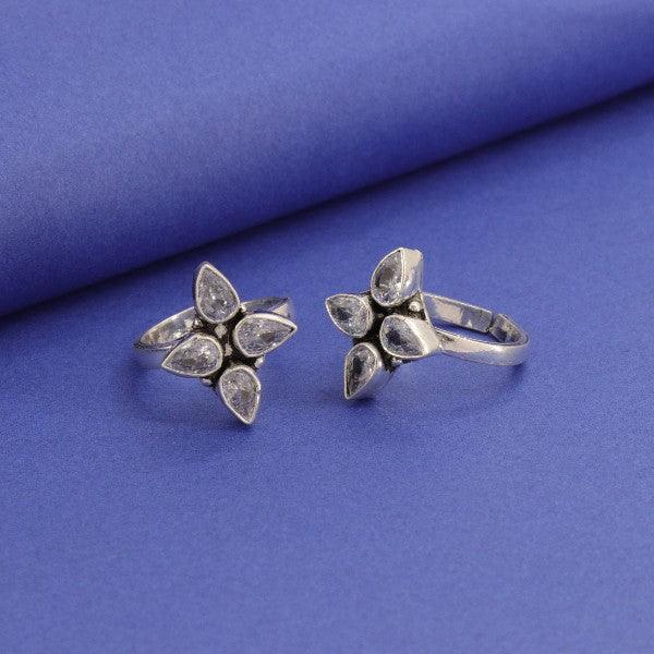 925 silver flower design women's toe-rings, 7g, TE-225, showcased on a blue background.