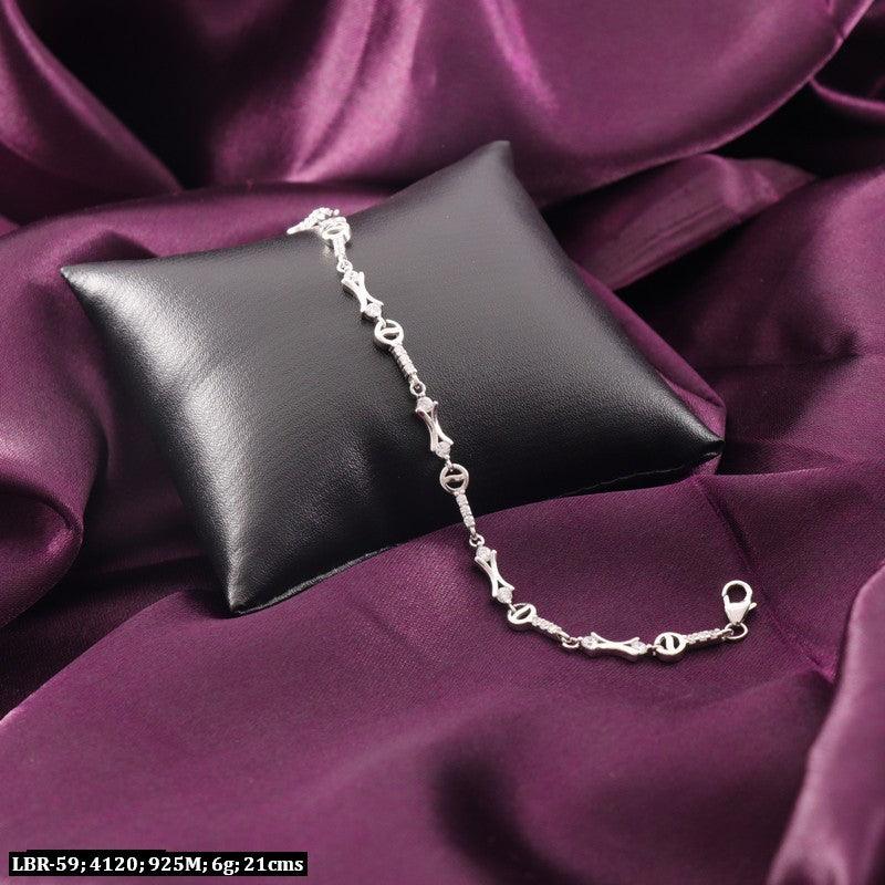 925 silver Surabhi women bracelet LBR-59, 6g, 21cm length, displayed on black cushion against purple silk background