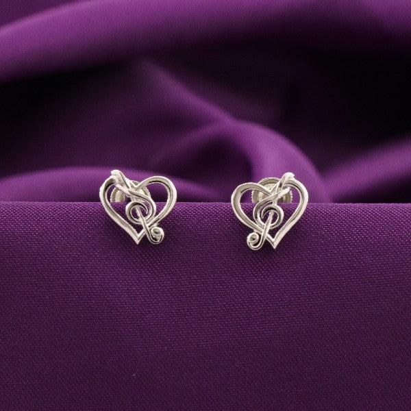 925 Silver Kalya Kids Studs KS-146 heart design on purple fabric background, purity 925, weight 2g, perfect lightweight kids earrings