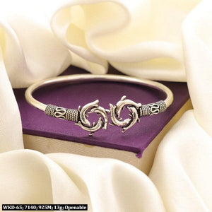 925 silver Garati women kada WKD-65, openable bangle with intricate design, 13g weight, displayed on a purple cloth background.