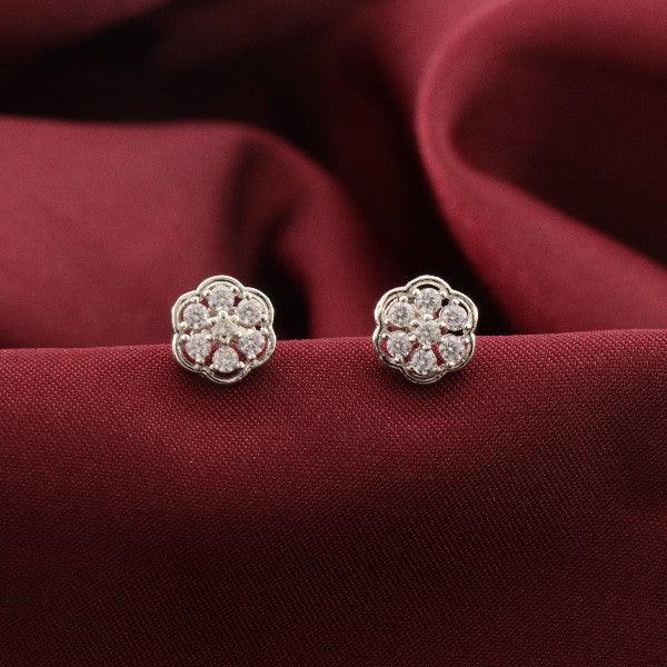 925 silver Parni Kids Studs KS-134, 2g, flower design earrings on maroon fabric background.