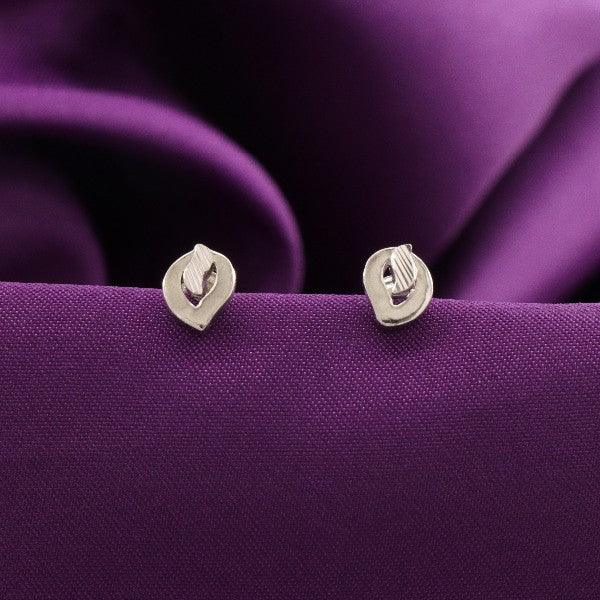 925 Silver Kaishori Kids Studs KS-149, 2g, showcasing elegant craftsmanship against a rich purple fabric background. Perfect for children.