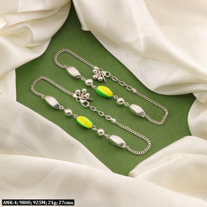 925 Silver Charulata Women Anklets ANK-4, 21g, 27cms, displayed on green fabric with white cloth background