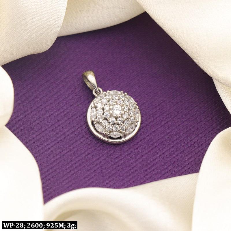 Elegant 925 silver Pritika women's pendant WP-28, 3g, on a purple background with white silk edging.