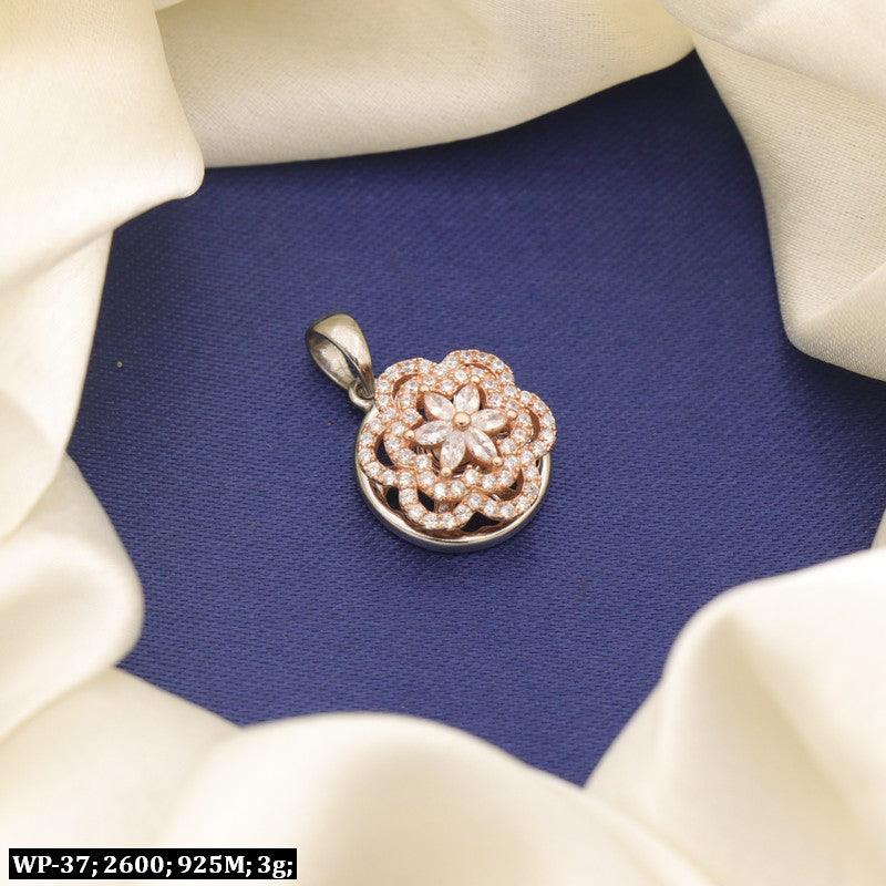 925 silver Amoda women pendant WP-37, 3g, featuring a floral design on navy blue background with white fabric draped around.