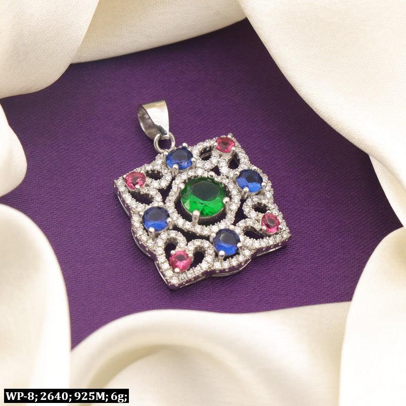 925 Silver Sourabhi Women Pendant WP-8 with colorful gemstones and intricate design, 6g weight, 925 purity.