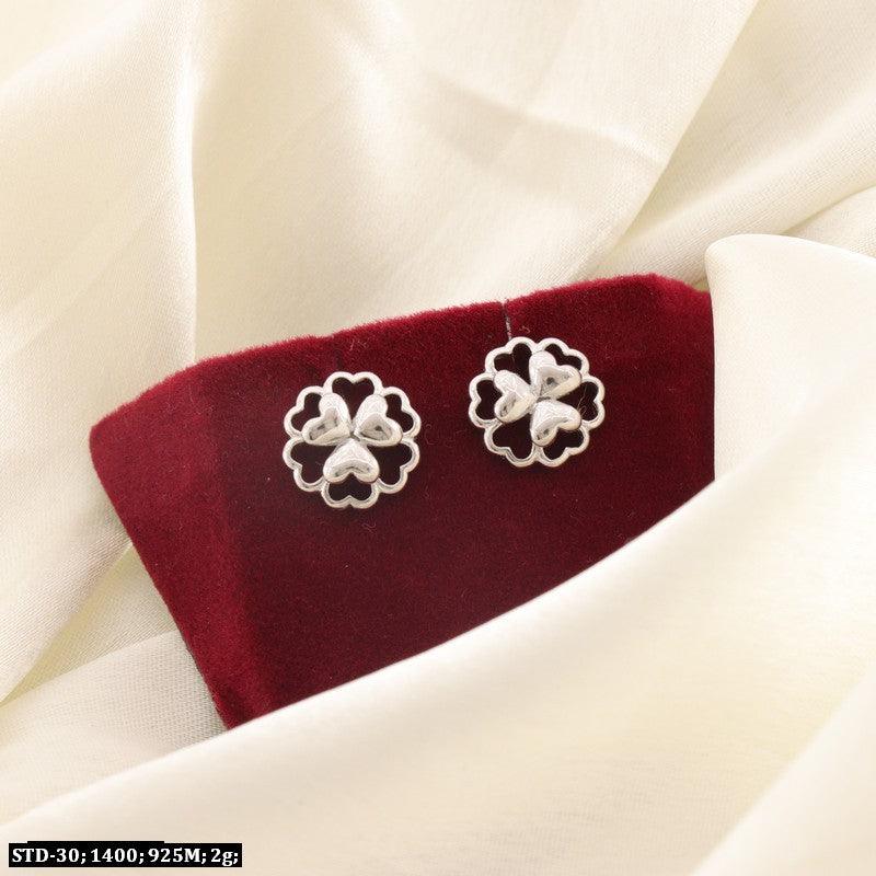 925 Silver Kavana Women Studs STD-30, 2g, featuring intricate floral design on burgundy velvet display, purity 925.