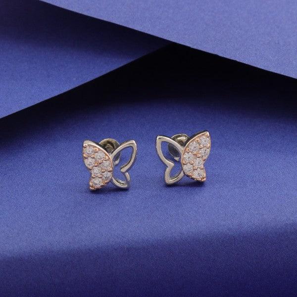 925 silver butterfly kids studs KS-126, 2g, featuring a delicate butterfly design, perfect for children, showcased on a purple background.