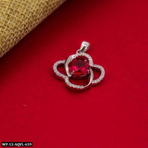 925 silver Shejali women's pendant WP-51 on red background with intricate design and central red gemstone.