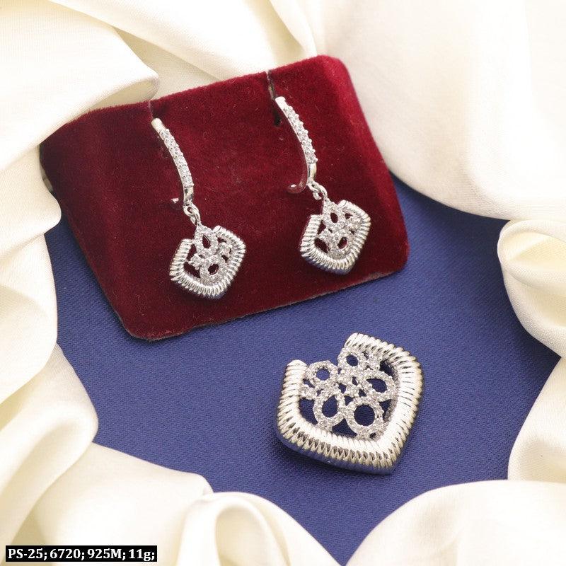 925 Silver Amita Women Pendant Set PS-25, 11g elegant earrings and pendant on red velvet, purity 925 silver jewelry