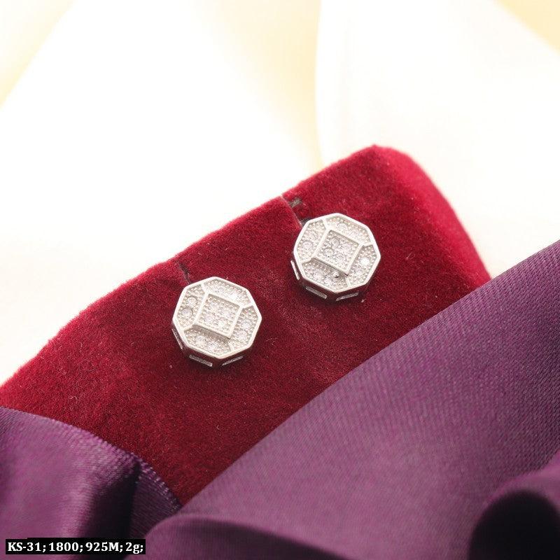 925 silver Anumati kids studs KS-31, 2g, octagonal design on red and purple fabric