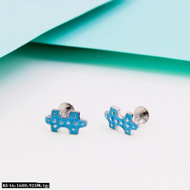 925 silver Chhaya kids studs KS-16, 1g weight, blue puzzle shape, high purity children's earrings.