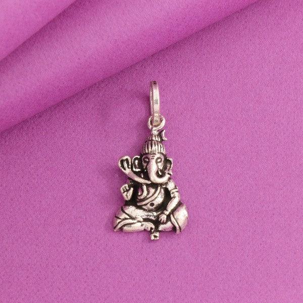 925 Silver Ganesha God Pendant GP-140 on purple background, weight 2g, high-quality craftsmanship and detail in sacred deity design.