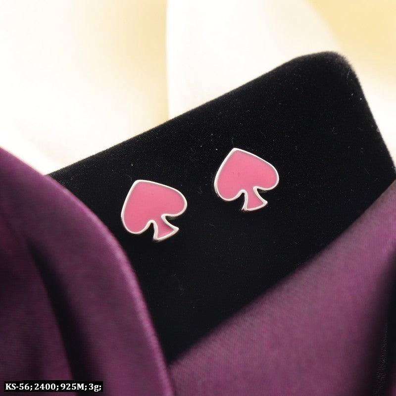 Pink 925 silver Karabi kids studs KS-56, weighing 3g, displayed on a velvet background