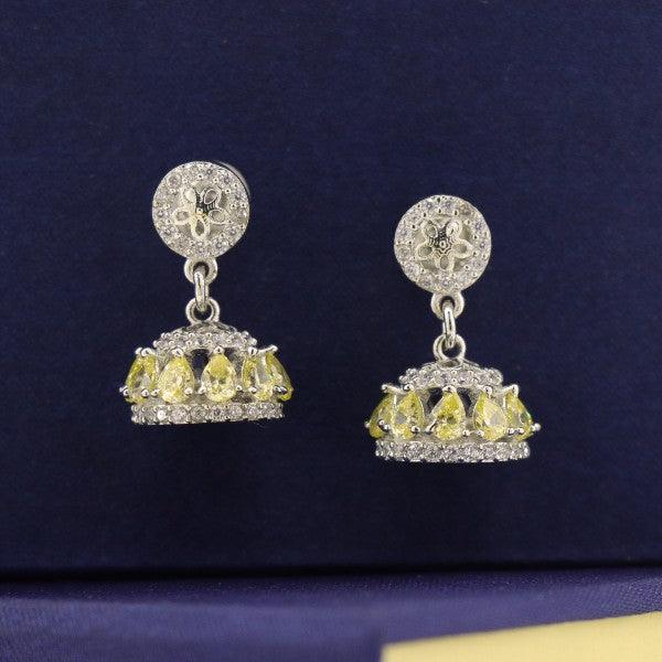 925 Silver Aradhana Women Jhumkas JHK-116 with Yellow Stones, 7g, 925 Purity