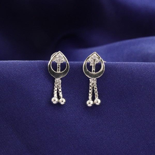 925 Silver Kamali Women Danglers DAN-168 on blue fabric, 3g, 925 purity, elegant drop earrings.