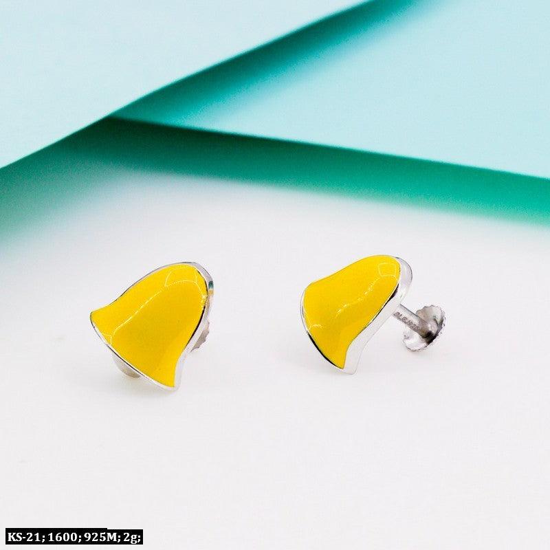 925 silver bell-shaped kids studs with yellow enamel, KS-21, 2g. Stylish and lightweight earrings for children.