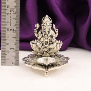 925 Silver 2D Ganesha Article Deepam weighing 95g with intricate design, perfect for home decor or religious use.