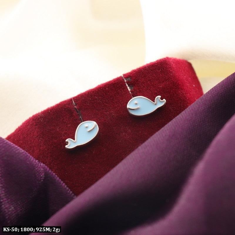 Cute 925 silver blue whale kids studs KS-50, lightweight 2g, perfect for young children’s jewelry collection.