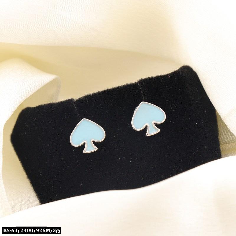 925 silver Nishithini kids studs KS-63, 3g, shaped like spades on a dark cushion