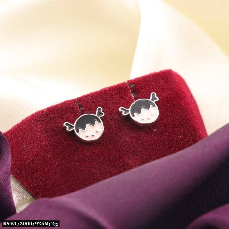 925 Silver Tuhina Kids Studs KS-51, 2g weight, featuring children's face design on a red cushion