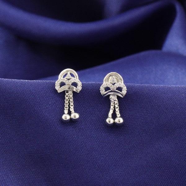 925 silver Anjana women danglers DAN-175 resting on a blue fabric, showcasing purity and intricate design