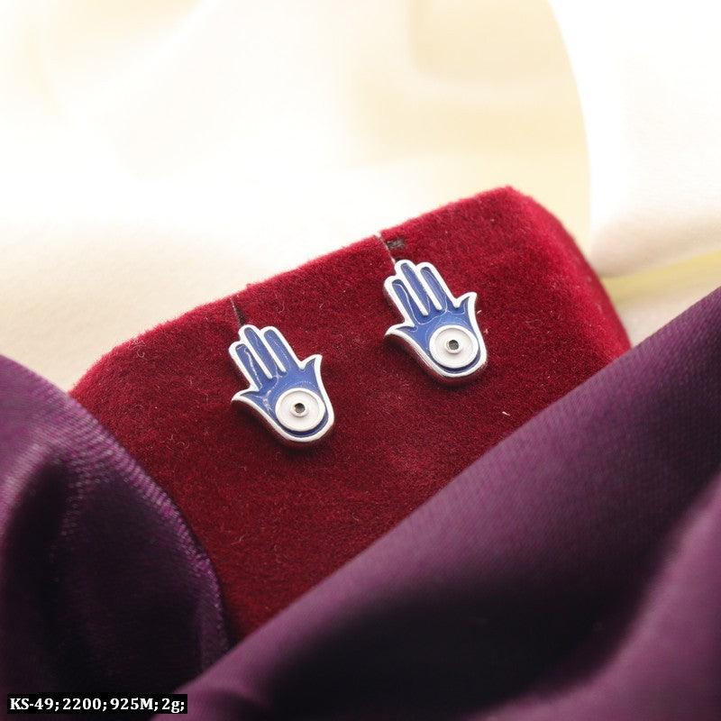 925 Silver Aparijita Kids Studs KS-49, 2g, Purity 925, Hand-shaped Design on Velvet Display