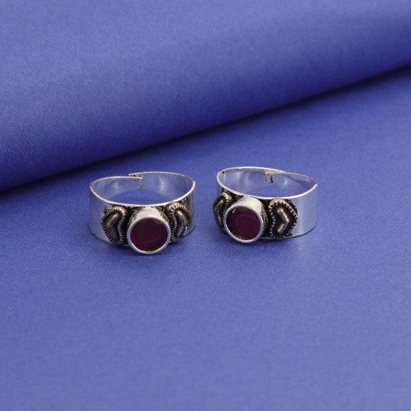 925 Silver Matangi Women Toe-Rings TE-214, featuring intricate design and purple gemstone, 6g, crafted with 925 purity silver.