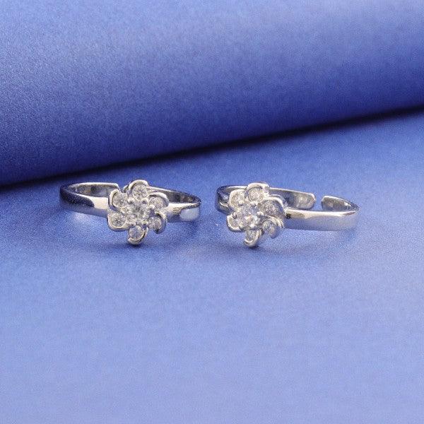 925 silver Visala women toe-rings TE-272 with floral design on blue background