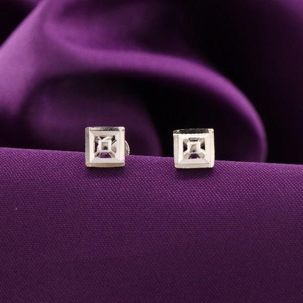 925 silver Shalaka kids studs KS-141 with square design placed on purple fabric