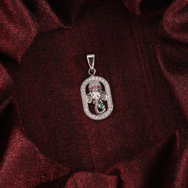 925 silver Vinayagar God pendant, 3g, GP-92, featuring intricate design and 925 purity, against a luxurious red fabric background