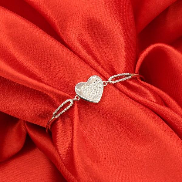 925 silver heart kada WKD-151 for women, adjustable size, shown on red fabric