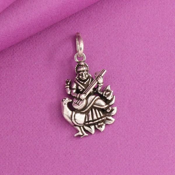 925 silver Saraswathi God pendant GP-134, 3g in weight, 925 purity, intricately designed on a vibrant pink background