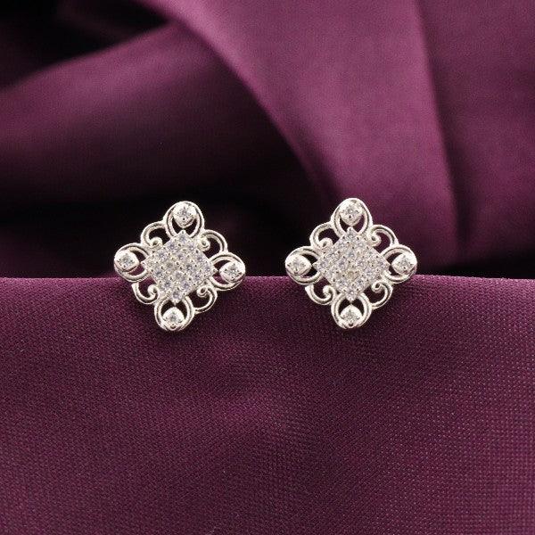 925 Silver Odathi Women Studs STD-262, 2g, Purity 925 Stud Earrings on Purple Fabric