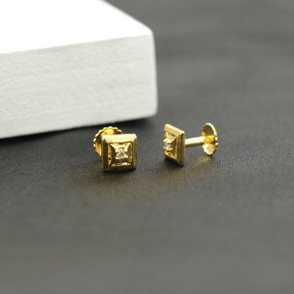 Elegant 925 silver Dwipavati women studs STD-167 with gold plating, featuring a unique square design with a sparkling gemstone centerpiece.