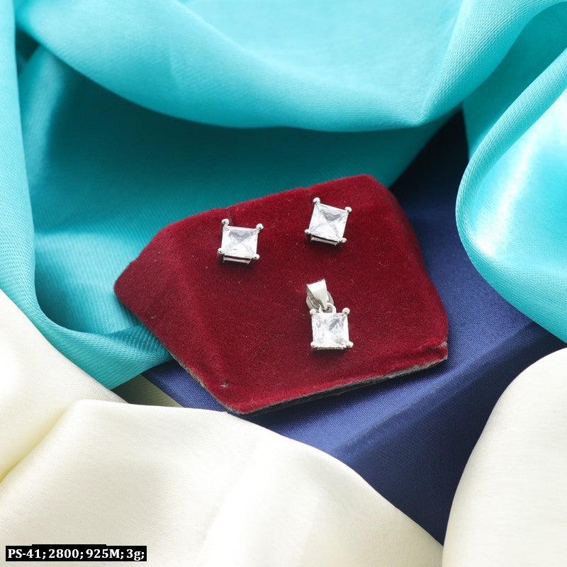 925 Silver Iyalisai Women Pendant-set PS-41, 3g, purity 925, on red velvet amidst light blue and cream silk folds.