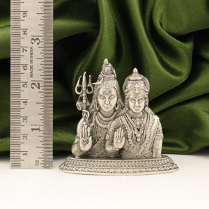 925 Silver 2D Shiva Parvati Idols, 70g, 6.5cm, High Purity, with Ruler for Scale