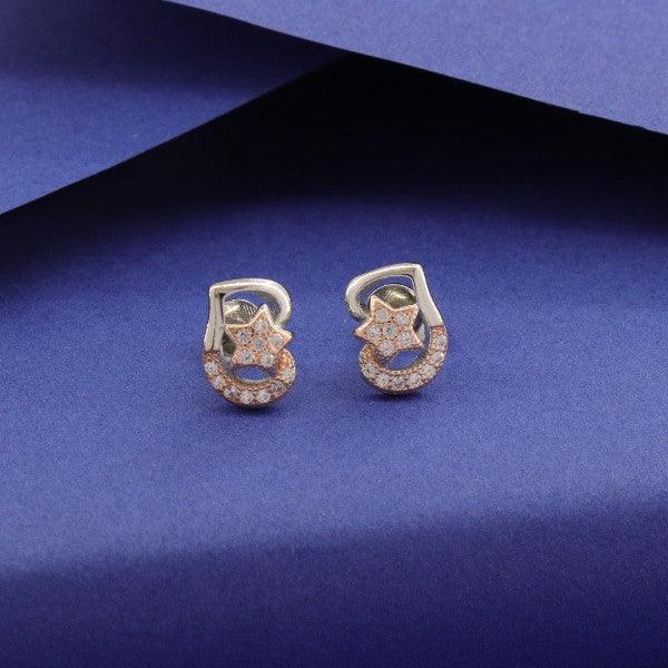 925 Silver Flower Kids Stud Earrings KS-116 with Star Detail, 2g, Purity 925 on Blue Background