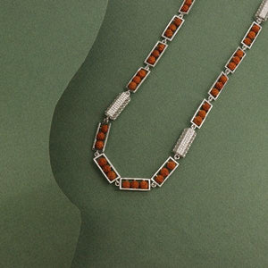 925 silver Rudraksh men chain MC-162 with 62cm length and 46g weight displayed on green background