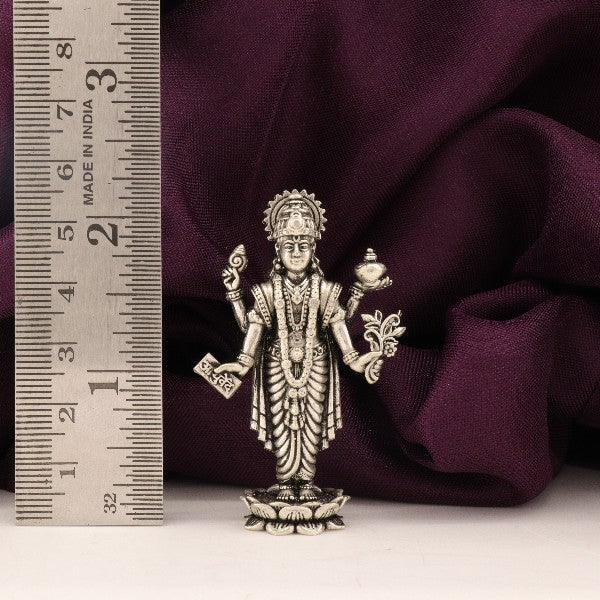 925 Silver 3D Dhanvanthri Idol - 36g, 5.5cms, High Purity Statue with Ruler for Scale in Background