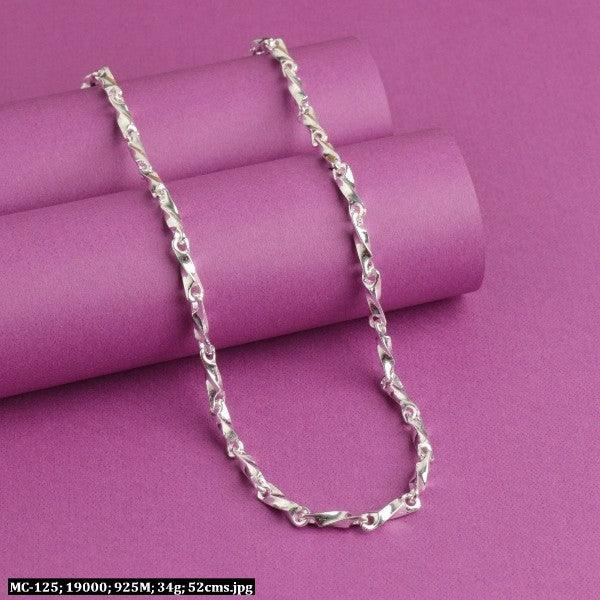 925 Silver Janardan Men Chain MC-144, 52cms length, 34g weight, displayed on a purple background.