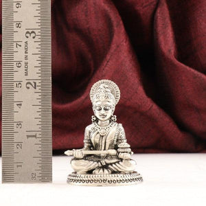 925 silver 3D Annapurna Devi idol weighing 92g and 5cms in height, with a nearby ruler for scale.