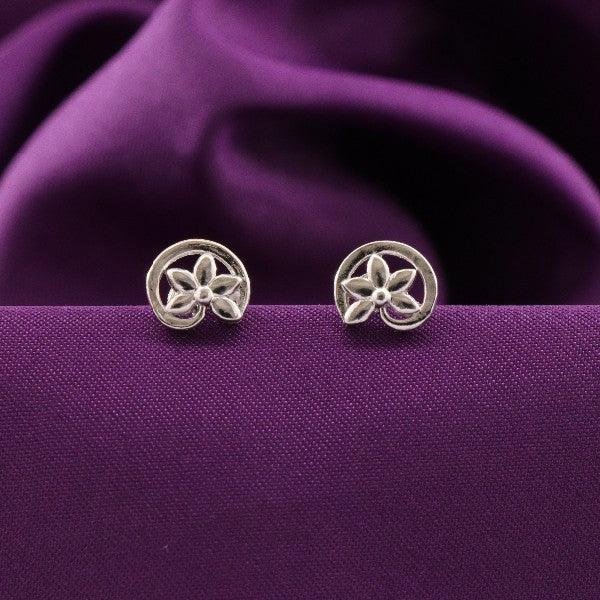 925 silver Shalaka kids studs KS-154 on purple fabric, weighing 3g with 925 purity