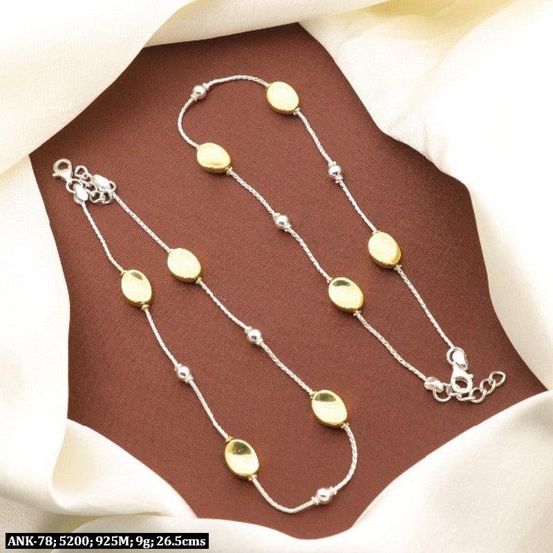 925 silver Kashmira women anklets ANK-78 with gold accents, 9g, 26.5cm, displayed on fabric background.