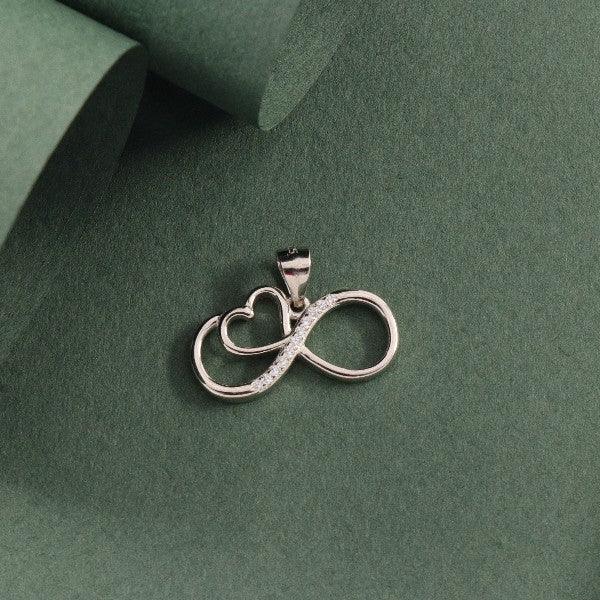 925 silver infinity women pendant WP-66 featuring a delicate heart detail and a sleek design on a green background.