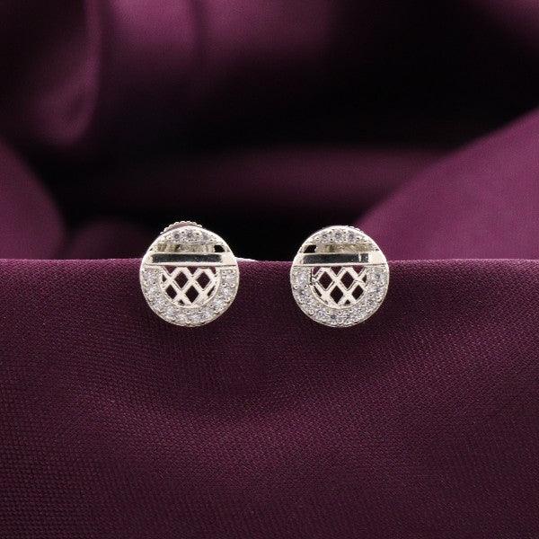 925 Silver Kamitha Women Studs STD-274, 2g, 925 Purity, stylish design, round shape, elegant women's jewelry on dark fabric